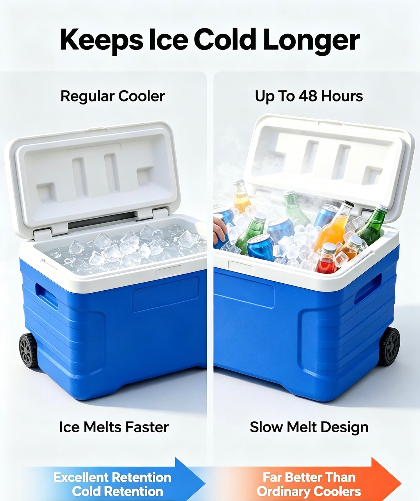 Clearance 21QT Wheeled Insulated Cooler Box, 3-Layer Thick Insulation Leakproof Ice Chest, Portable Rolling Ice Box for Camping, Road Trips, Picnic & Hiking