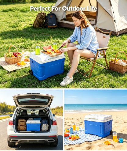 Clearance 21QT Wheeled Insulated Cooler Box, 3-Layer Thick Insulation Leakproof Ice Chest, Portable Rolling Ice Box for Camping, Road Trips, Picnic & Hiking