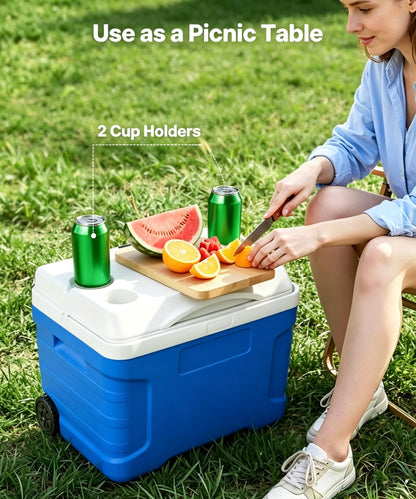 Clearance 21QT Wheeled Insulated Cooler Box, 3-Layer Thick Insulation Leakproof Ice Chest, Portable Rolling Ice Box for Camping, Road Trips, Picnic & Hiking