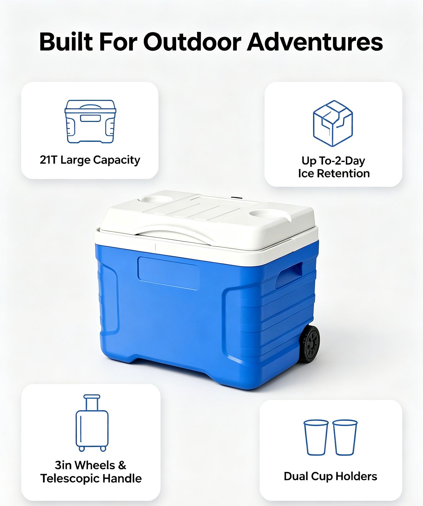 Clearance 21QT Wheeled Insulated Cooler Box, 3-Layer Thick Insulation Leakproof Ice Chest, Portable Rolling Ice Box for Camping, Road Trips, Picnic & Hiking