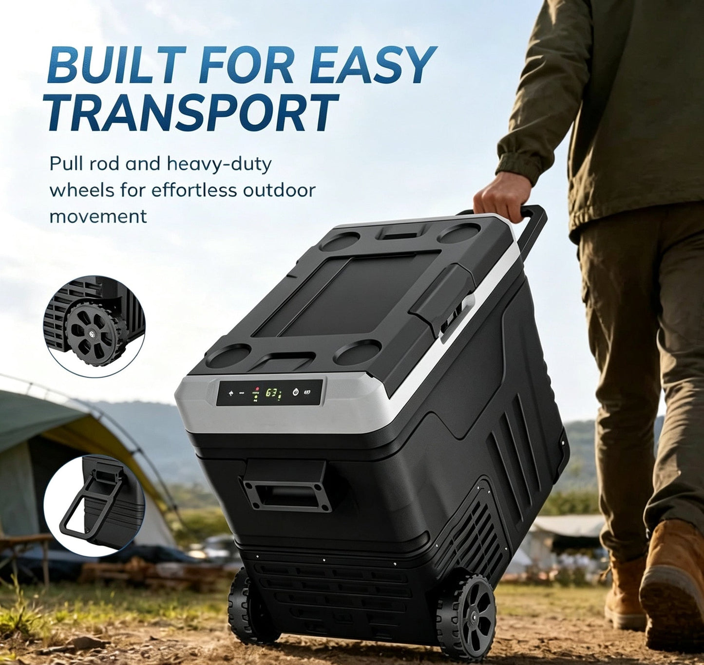 Clearance Sale 35L Portable Wheeled Car Refrigerator, 12V/24V DC 110-240V AC Dual Power Adjustable Temp Cooler For RV, Truck, Camping, Road Trips