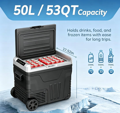 Clearance Sale 35L Portable Wheeled Car Refrigerator, 12V/24V DC 110-240V AC Dual Power Adjustable Temp Cooler For RV, Truck, Camping, Road Trips