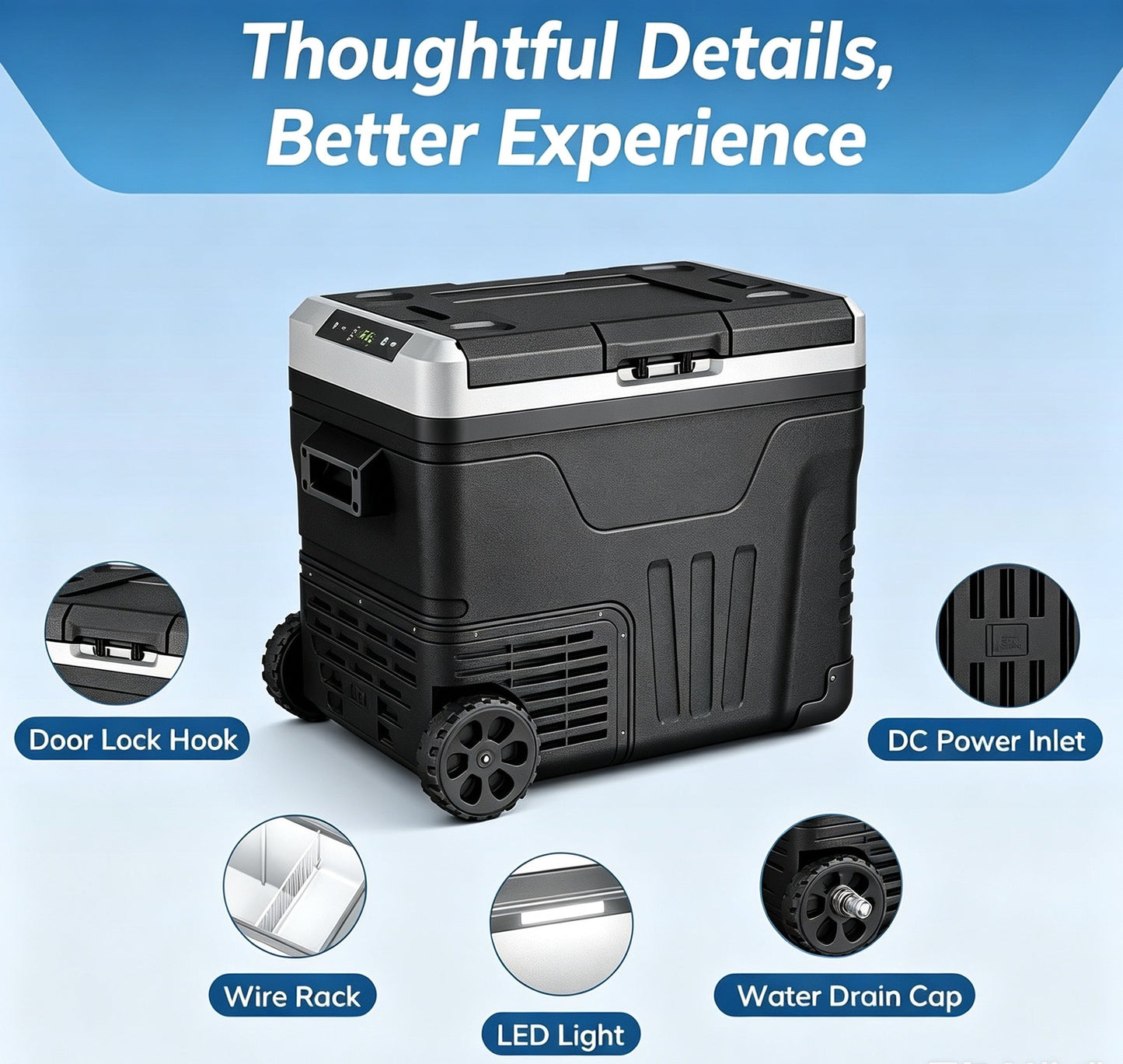 Clearance Sale 35L Portable Wheeled Car Refrigerator, 12V/24V DC 110-240V AC Dual Power Adjustable Temp Cooler For RV, Truck, Camping, Road Trips
