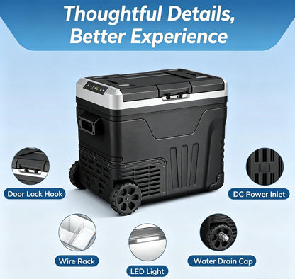 Clearance Sale 35L Portable Wheeled Car Refrigerator, 12V/24V DC 110-240V AC Dual Power Adjustable Temp Cooler For RV, Truck, Camping, Road Trips