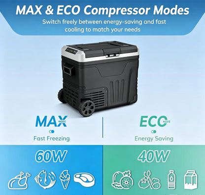 Clearance Sale 35L Portable Wheeled Car Refrigerator, 12V/24V DC 110-240V AC Dual Power Adjustable Temp Cooler For RV, Truck, Camping, Road Trips